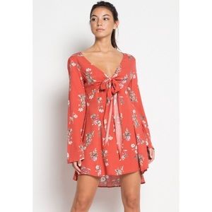 Red Floral Long Sleeve Mini Dress